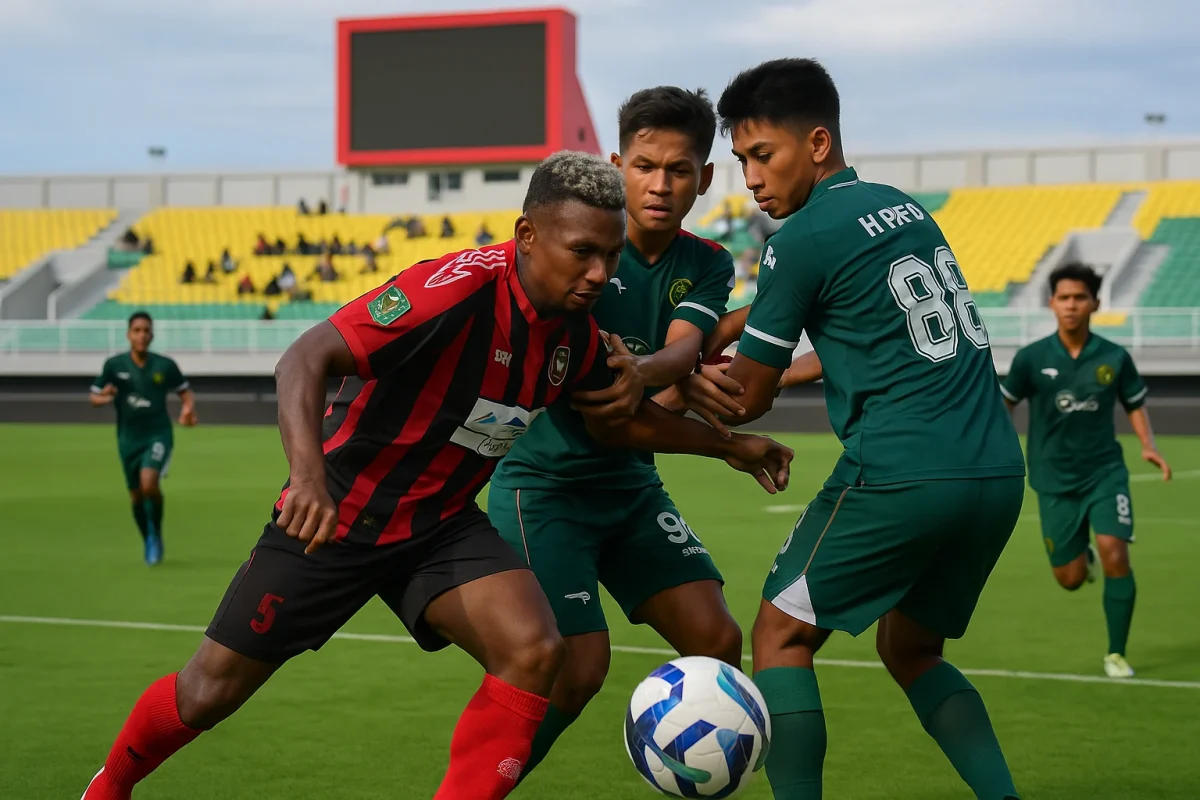 Aksi pemain Persipal dan Persipura dalam laga Liga 2 musim 2025/2026 di Stadion BJ Habibie.